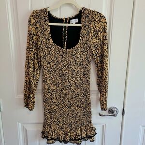 Lost + Wander Black and Yellow Floral Long Sleeve Dress
